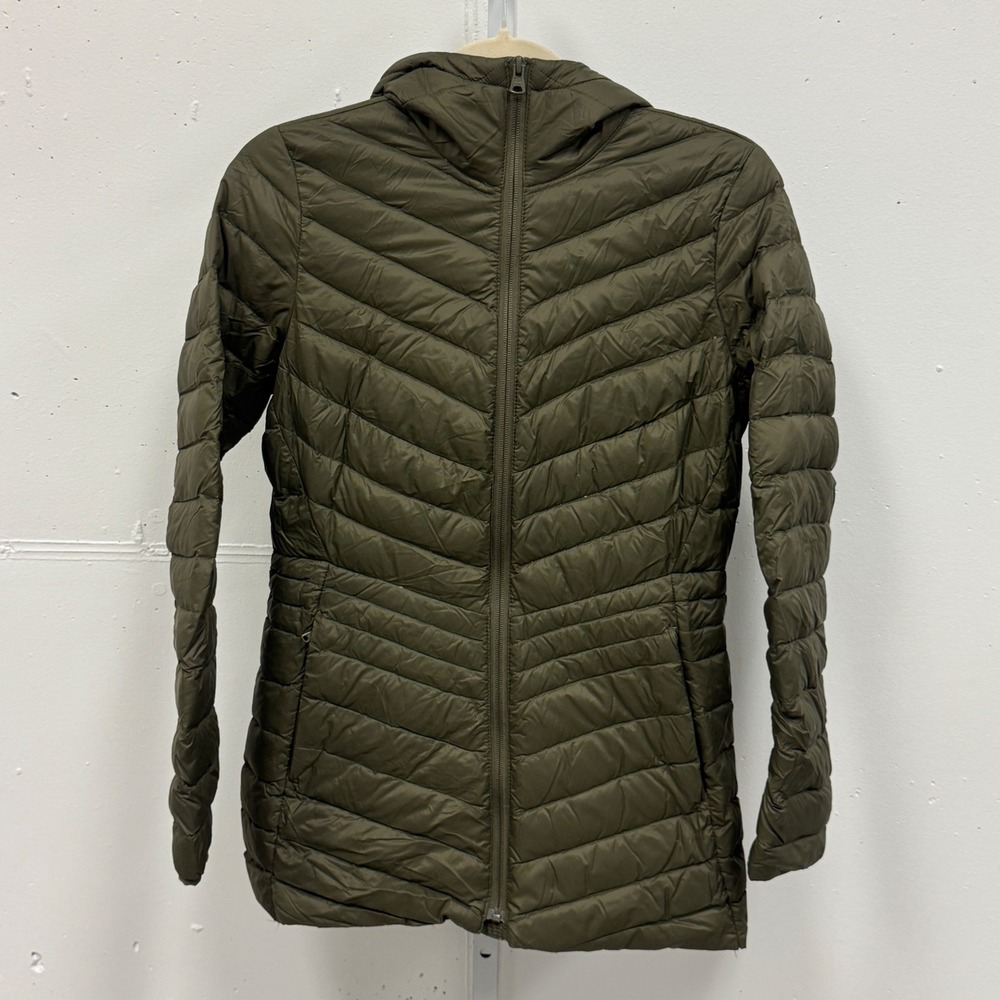 Lands' End Women's Wanderweight Packable Down Jacket XS Hoded Olive Green Down